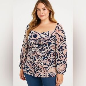 SC Society Womens Blouse Top On / Off‎  Shoulders Multicolor paisley Ruched XL